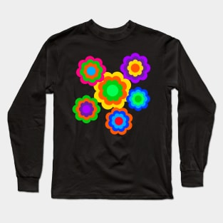 retro flowers colorful design Long Sleeve T-Shirt